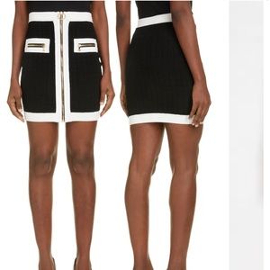 Balmain Zip Front Square Knit Sweater Miniskirt